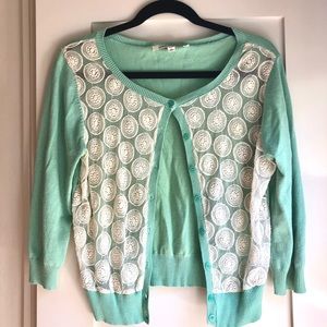 Annabella Lace and Knit Cardigan, Mint, Size Large